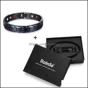 Link, Pulseiras de Corrente Jóias Rainso Magnetic Therapy Charm For Men 4 Em 1 Health Care Elements Aço Inoxidável Preto Azul Pulseira Homme Y1