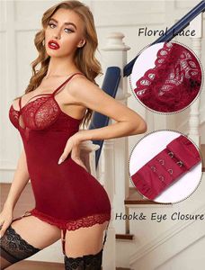 NXY Sexy Set Aufu Женщины Женщины Нижнее белье Тедди Боди с подвязкой Бельцlace Babydoll Полные скольжения без чулок 1130