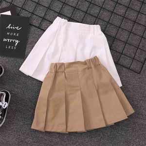 2-16Years Summer Mini Skirt for Kids Girls Solid Color Khaki Tutu Skirts Fashion Student Clothes Teenage School White Miniskirt 210622