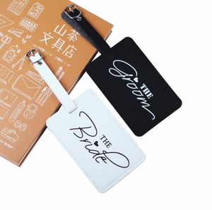 DHL300pcs Luggage Tags Travel Accessories Personal Style bride and groom Printing Pu Suitcase ID Addres Holder