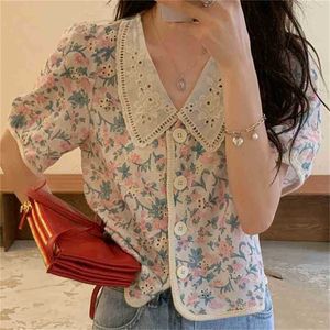 Alta Qualidade Verão Moda Vintage Elegância Florals All Match Slim Gentil Chique Escritório Senhora Blusas Tops 210525