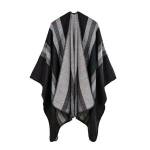 Ladies Imitation Cashmere Large Split National Wind Shawl Autumn And Winter Air Conditioning Cloak Cape Computer Knitted 210427