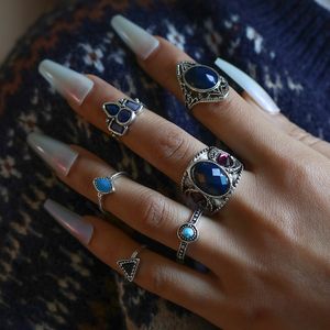 S2660 Fashion Jewelry Knuckle Ring Set Geometric Black Resin Rhinestone Vintage Stacking Rings Set 6pcs/set