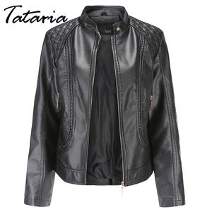 Tataria Faux Leather Jacket Women Autumn Winter Long Sleeve Pu Women's Motorcycle Coat Short Biker 210514