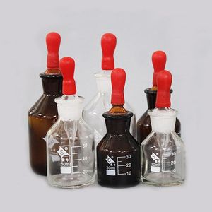 Laboratório de laboratório 2pcs/lote 30ml 60ml 125ml garrafa de gota marrom branca com tampa de borracha graduada Grootper