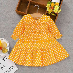 Çocuk Giysileri İlkbahar Sonbahar Kızlar Sevimli Yaka Polka Dot Prenses Elbise Küçük Kız Casual 210515