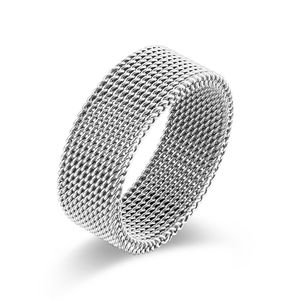 8MM Mode Schwarz Silber Unisex Mesh Edelstahl Ring Kreis Gewebt Frauen Männer Hochzeit Ringe Freunde Geschenk