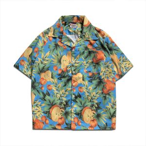 Hawaii Blue Green Apple Print Slå ner Krage Knappskjorta Kortärmad Sommar Casual Strand Kvinnor B0156 210514