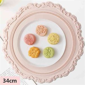 34cm Silicone Placemat Round Flower Tableware For Breakfast Oil Resistant Heat Insulation Tablemat Coaster Kitchen Utensils 210817