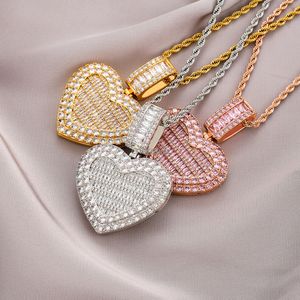 Heart Locket Necklace Bling Cubic Zircon Jewelry Set Photo Frame Openable Love Diamond Hip Hop 18k Gold Necklaces Women Girl Gift Fashion Will and Sandy Dropship