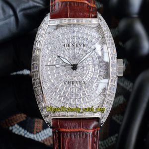 TWF V2 Latest Version V 45 T D Japan Miyota Automatic Mens Watch Gypsophila Diamond Dial Iced Out Square Cut Diamonds Case Brown Strap Super eternity Jewelry Watches