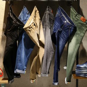 Teen Mäns Fashion Slim Stretch Jeans 2021 Vår och Höst Classic Brand Kläder Monterade Casual Jeans 7 Färger X0621