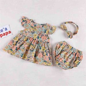 Yaz Bebek Kız Kolsuz Takım Elbise Çiçek T-Shirt + Şort Giyim Seti Toddler 210521
