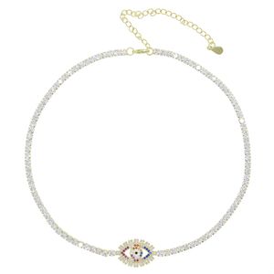 5A cubic zirconia 3mm cz tennis chain choker turkish evil eye charm trendy women necklace