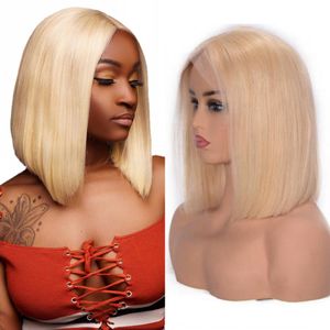 613 Blonde Straight Malaysian человеческие парики волос для женщин 13x4 короткий боб кружево передний парик