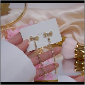 Dostawa biżuterii 2021 Luksusowy sześcienny cyrkon CZ Knot Kolczyki dla kobiet Japanesekorea Style 14K prawdziwy złoty elegancki długi frędzel