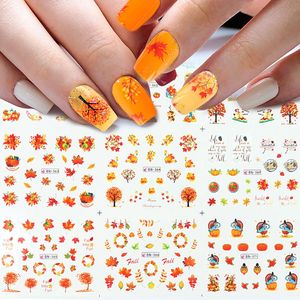 Fall Thanksgiving Nails Stickers Halloween Maple Leaf Pumpkin Turkey Water Transfer Nail Art Sticker for Women Girls Kids DIY Decorations