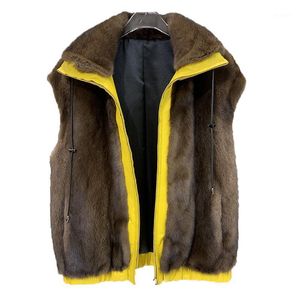 Futro damskie Faux 2021 Real Mink Płaszcz Bez Rękawów Prawdziwy Naturalny Gilet Jesień Zima Kobiety Kamizelka Luksusowe Odzież Dla Kobiet Odzieży