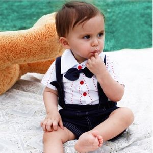 Baby jongenskleding past Smoking knappe Babykleding Sets Kinderkleding kinder t-shirt korte broek sets 100% Katoen 210413