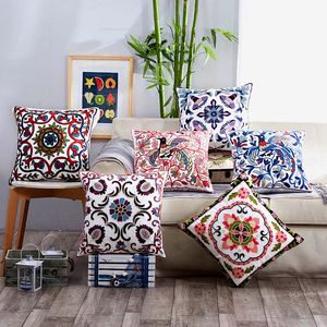 Embroidered Pillow Cover Cushion 45*45cm Decorative Case Orange Series Horses Flowers Print Covers for Home Chair Sofa Decoration Square Volvet Pillowcases