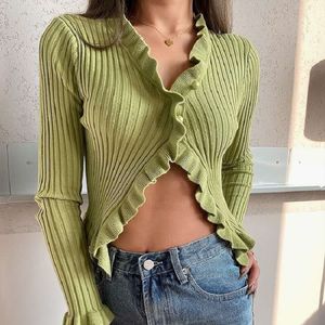 Autumn winter knitted cardigan Women's Sexy Wooden Ear Long-Sleeved Thin Sweater Short knit Cardigan Women's Cardigans 210514