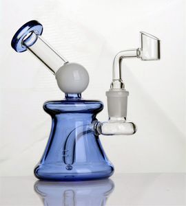 Blue Green Bong Recycler Dab Rig Tjock Glass White Perc Oil Rigs Water Pipes med 14 mm Joint Bowl.