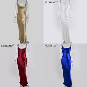 JULISSA MO Sexy Spaghetti Strap Backless Summer Dress Women Satin Lace Up Trumpet Long Dress Elegant Bodycon Party Dresses 2021 X0521