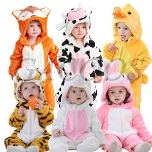 Född baby rompers kigurumi pojke tjejer pyjamas djur tecknad film romer hooded pyjama lejon apa kostymer toddler cosplay kläder 210826