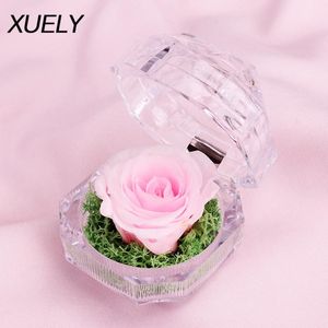 Dekorativa blommor kransar konstgjorda blomma ros ring presentförpackning flickvän kreativa smycken valentins dag mini överraskning jul