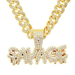 Personalisierte Diamantname-Halskette großhandel-Iced Out Hip Hop Persönlichkeit Männer Mode Halskette Voll Diamant Splicing Buchstaben Name Anhänger Kubanische Kette Halskette