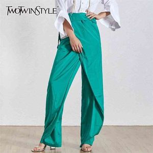 Summer Solid Chiffon Trousers For Women High Waist Ruffles Drawstring Bandage Wide Leg Pants Female Fashion 210521