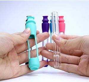 5.1inch Glass Cigarette Bat One Hitter Pipe Clear Water Bong With Silicone Case Tube For Smoking Tobacco Hand Pipes Hookah Accessories