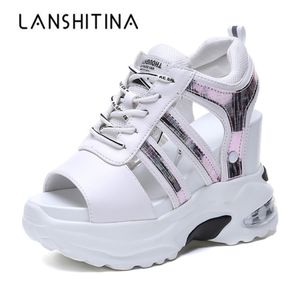 New Arrival 2020 Summer Platform Sandals Women 11CM Wedges Thick Bottom Casual Shoes Comfortable White Lace-Up Sandals Sneakers wenshet