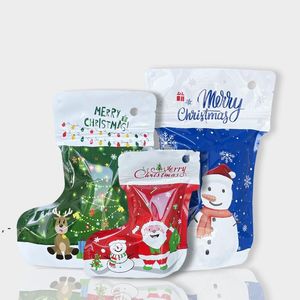 Christmas Gift Bags Xmas Sock Candy Biscuit Sealed Packaging Bag Can be Used for Christmas Tree Ornaments LLB12104