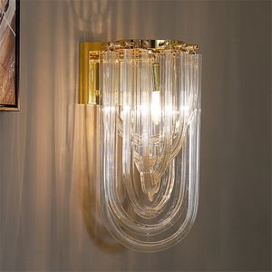 Modern Clear Glass Lampa ścienna Light Sconce Hotel Foyer Bathroom Sypialnia Wedside Gold Home Lighting