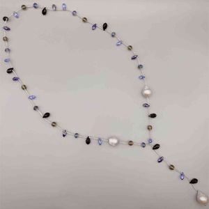 Schwarze Onyx Perle großhandel-Folisaunique Smokey Quarz Black Onyx Grau Barocke Perlen Halskette Für Frauen Geburtstagsgeschenk Metallische Threads Trendige lange Halskette