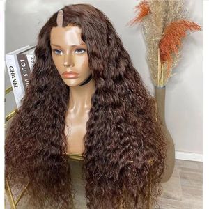 30Inch 250Density Wigs Glueless Loose Curly Chocolate Brown U Part Human Hair 100% Unprocessed Water Wave V Shape For Women