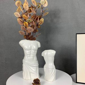 Vazolar yaratıcı kadın vücut sanatı vazo beyaz siyah porselen erkek kas yarısı- Çiçekler için