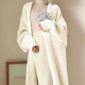 Winter Clothe Faux Mink Cashmere Cardigan Loose Pull Femme Bat Sleeve Long Coat Tjocklek Varm Stickad Sweater Outwear 210805