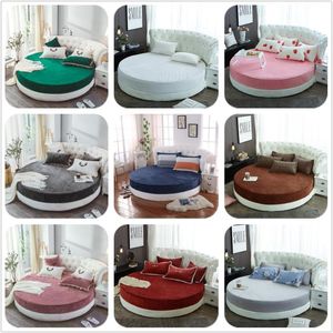 Wholesale fleece fitted sheet for sale - Group buy Sheets Sets Winter Flannel Round Fitted Sheet Crystal Velvet Bed Coral Fleece Padded Quilted Skirt Mattress Topper