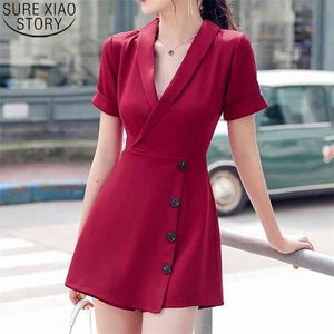 Shorts Dress Women Summer Single Breasted Wide Leg Suit Notched Short Sleeve Mini es