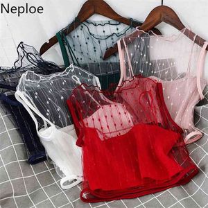 Sexy Hollow Out Lumber Lace Patchwork Short Camis O Neck Sleeveless Solid Tank Top Spring Summer Slim 49284 210422