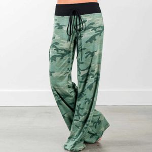 Baggy Luźne Joggers Spodnie damskie Kobiece Sporty Camo Spodnie Dla Kobiet Spodnie Plus Rozmiar Szeroki Noga Spodnie Palazzo Spodnie dresowe Green 211006