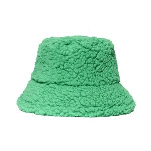 Cappellini invernali caldi da esterno agnello caldo addensato tinta unita verde soffici cappelli da pescatore donna uomo Panama
