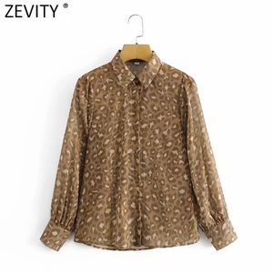 Women Vintage Turn Down Collar Leopard Print Metal Line Casual Smock Blouse Female Chiffon Shirts Chic Blusas Tops LS9047 210416