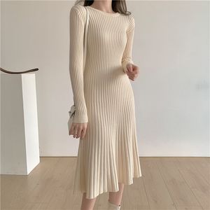 Female Knitted Dress Women's Autumn And Winter Style Thick Round Neck Inner Sweater Mid-Length Over The Knee 210514