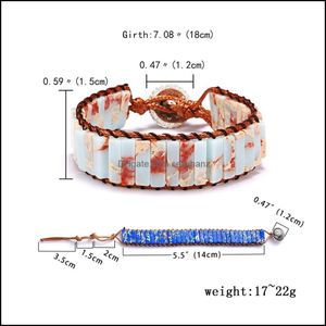 チャームブレスレットジュエリーハンドメイドチューブ形状クリア天然石ブレスレットシングルロープラップ青い緑のビーズのリストバンド女性ドロップ配達