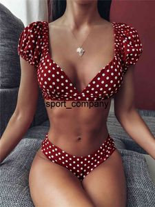 Gepunktete Bikini Frauen Strand Badeanzug Bademode Mujer Tanga Biquinis Badeanzug 2021 Niedrige Taille Zwei Stück Rot Mädchen Bikini Set