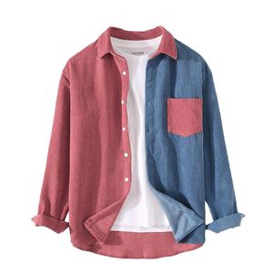 Męskie koszule męskie wiosna mody japonia styl czysta lniana wysokiej jakości kolorowy pasek barwiony z długim rękawem męski minimalizm wypoczynek