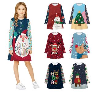 Dziewczyny Casual Suknie Festiwal Odzież Dzieci Boże Narodzenie Cute Cartoon Drukarnia Sukienka Jesień Moda Dress Kids Clothing Dress G1026